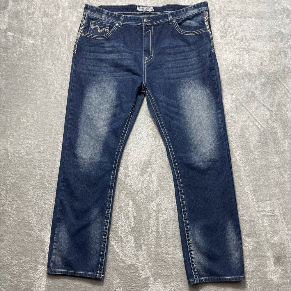Blue Cult Jeans Men's 44x32 Dark Blue Denim Straight 100% Cotton Embroidered Y2K